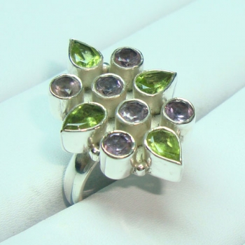 Genuine silver natural colorstone design ring